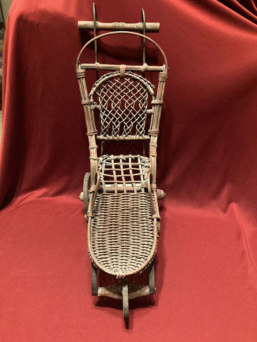 Antique Wicker Baby Doll Carriage Stroller Wood & Metal Wheels