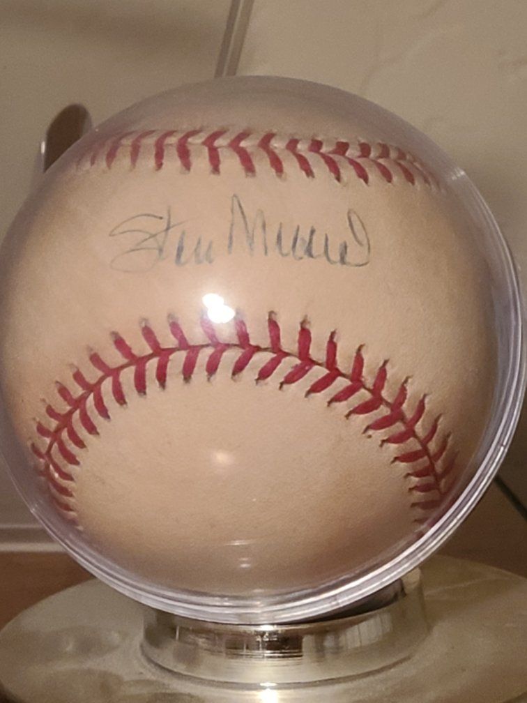 Autographed Stan Musial Baseball in Display Case