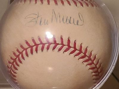 Autographed Stan Musial Baseball in Display Case