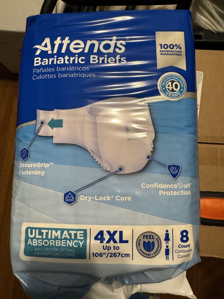 Attends Bariatric Briefs Size 4XL Ultimate Absorbency 8 Count Pack