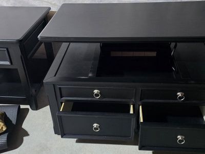 Black Living Room Set with Lift-Top Coffee Table and Matching End Tables