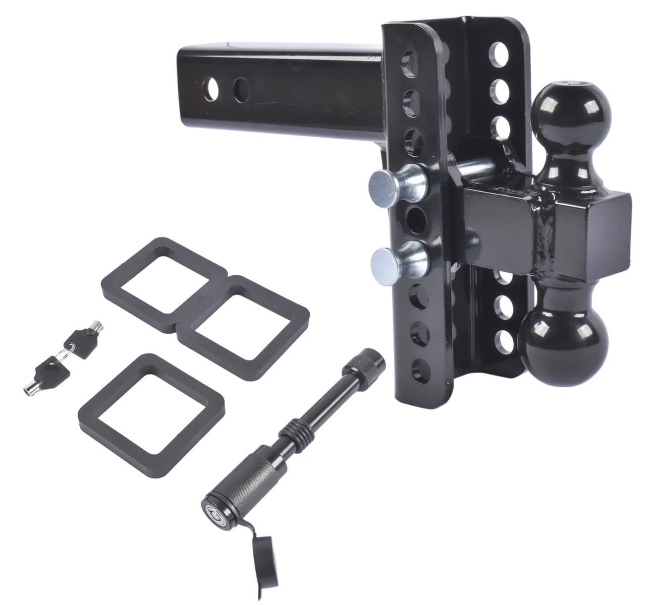 NEW 5" Receiver Adjustable Trailer Tow Hitch 6" Drop/Rise 2" & 2-5/16" Ball 22000 LBS with Anti-Theft Pin