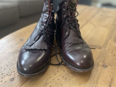Justin Vintage Men's 11D Dark Brown Leather Kiltie Lace-Up Packer Boots
