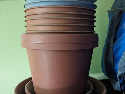 9 - 7 inch tall pots with three water trays