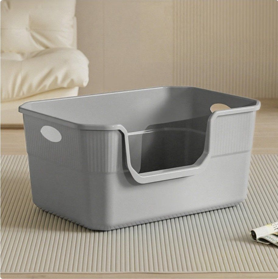 Large Cat Litter Box with High Sides,Low Entry, Gray