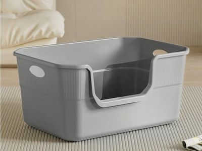 Large Cat Litter Box with High Sides,Low Entry, Gray