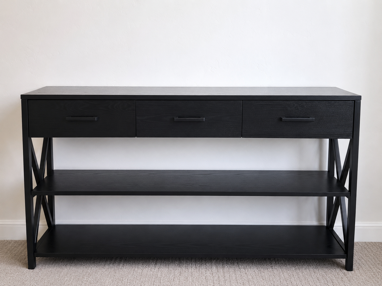 Black Console Table with Drawers & Shelving