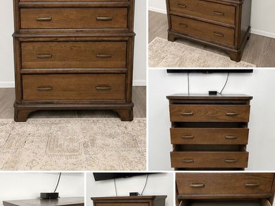 Solid Wood 5-Drawer Tallboy Dresser Chest in Brown Stain
