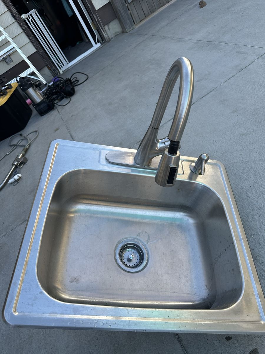 Glacier Bay Stainless Steel Kitchen Sink with Pull-Down Faucet, 25x22 Inch