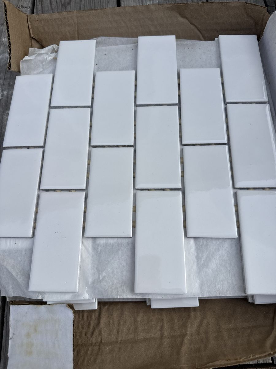 White Glossy Subway Tile Sheets - Ceramic Backsplash Tile 8 sheets