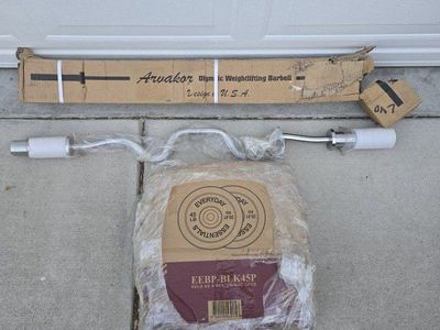SET OF 45 LB WEIGHT PLATES AND 48" CURL BAR