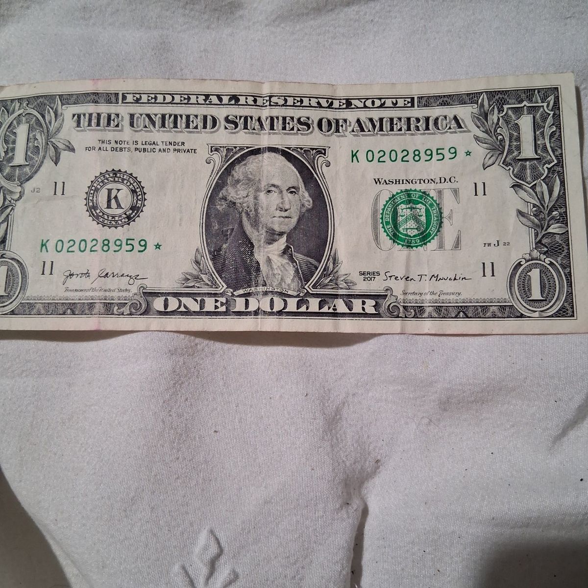 Series 2017 $1 Star Note Federal Reserve Note Used Condition