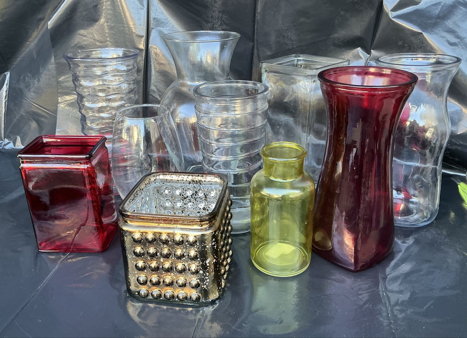 Assorted Glass Vases - Clear, Red, Gold - Various Shapes & Sizes - Home Decor Lot