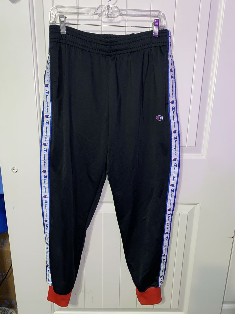 Champion Black Track Pants with Logo Side Tape Large Men's (size large)