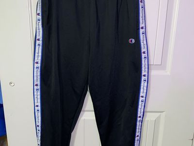 Champion Black Track Pants with Logo Side Tape Large Men's (size large)