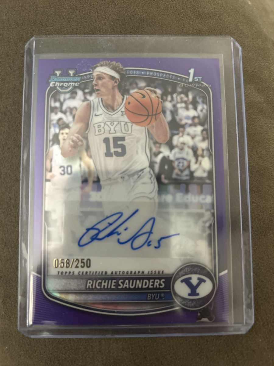 BYU Richie Saunders 2023 Bowman Chrome University Autograph Refractor Rookie Basketball Card #058/250 Foil Stamp BYU COUGAR