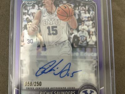 BYU Richie Saunders 2023 Bowman Chrome University Autograph Refractor Rookie Basketball Card #058/250 Foil Stamp BYU COUGAR
