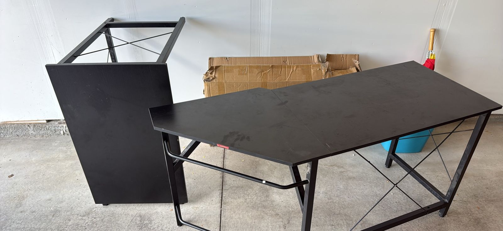 Black Corner Desk with Metal Frame - Used Computer/Gaming Workstation
