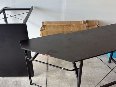 Black Corner Desk with Metal Frame - Used Computer/Gaming Workstation