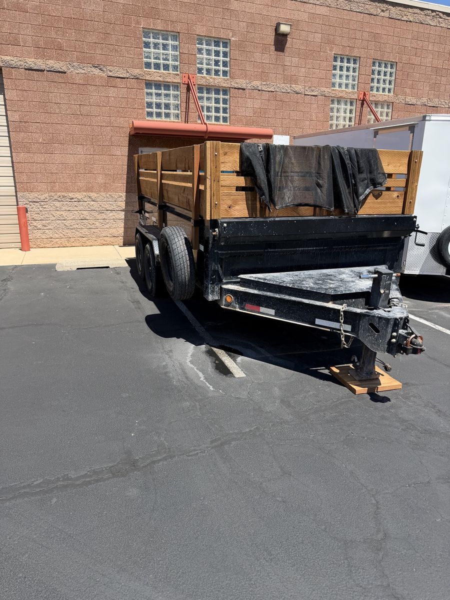 Iron Bull Dump Trailer with Wood Side Rails and Spare Tire 14’