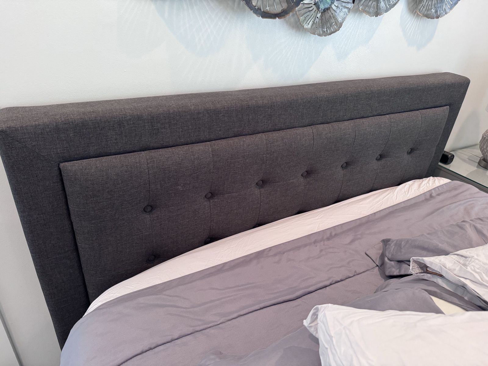 Tufted Fabric Queen Size Headboard - Charcoal Gray, Tufted Upholstered