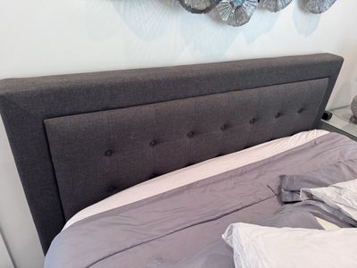 Tufted Fabric Queen Size Headboard - Charcoal Gray, Tufted Upholstered
