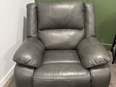 Grey Leather Recliner In New Condition