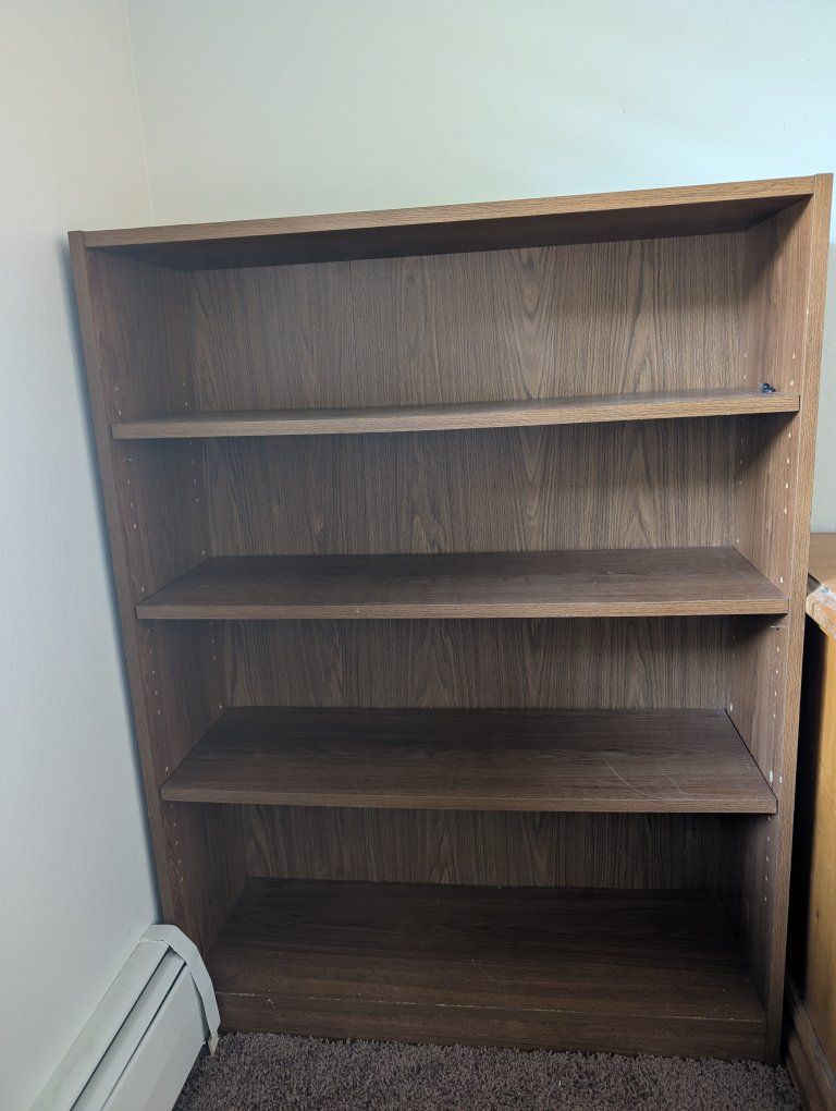 Brown Wood Laminate 5-Tier Bookshelf with Adjustable Shelves