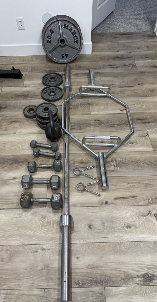 Free weights dumbbells, and Bars