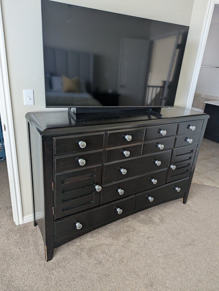 Dark Wood Dresser/TV Stand with Multiple Drawers