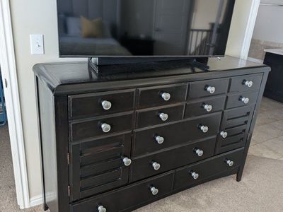 Dark Wood Dresser/TV Stand with Multiple Drawers