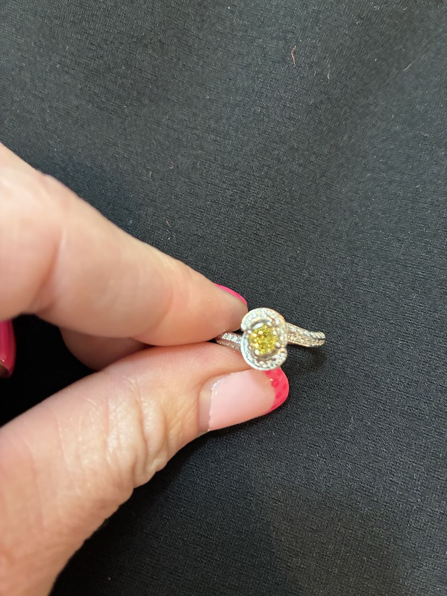 Stunning All Natural Yellow Diamond Halo Ring - White Gold Setting