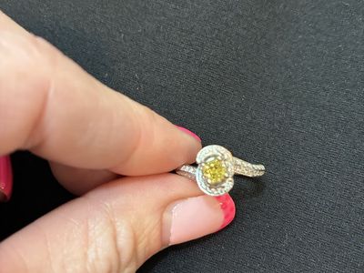 Stunning All Natural Yellow Diamond Halo Ring - White Gold Setting