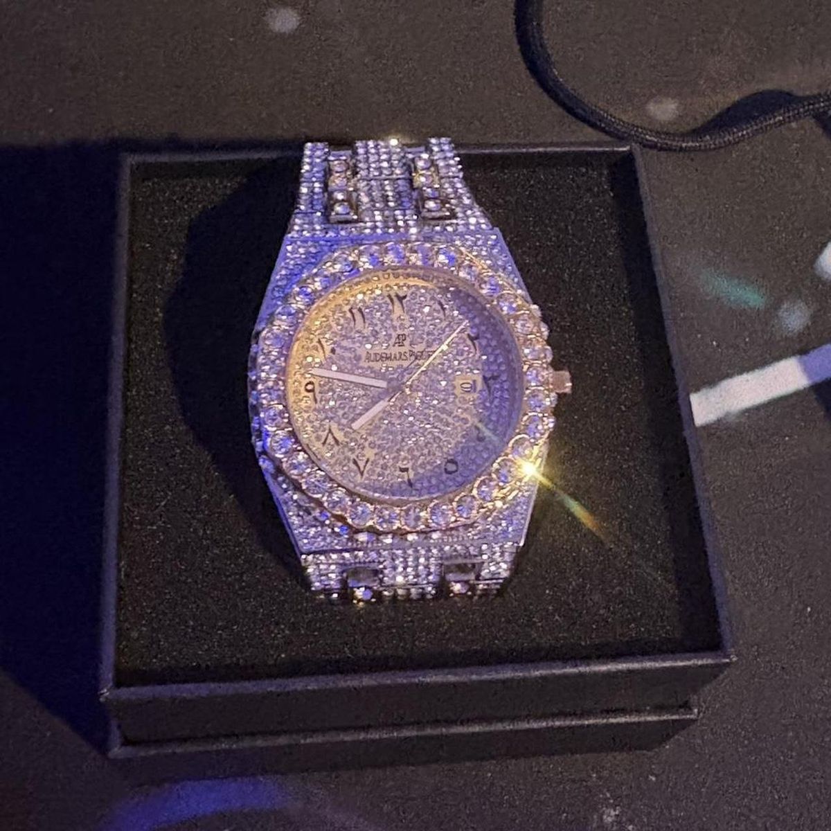 Audemars Piguet Iced Out Diamond Watch with Arabic Numerals