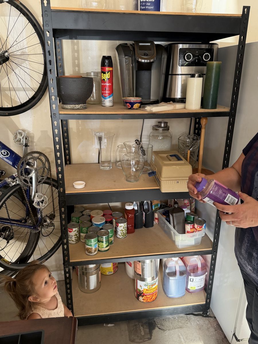 Two shelves- Used 5-Shelf Metal & Wood Garage Storage Rack - Heavy Duty, Adjustable Shelving