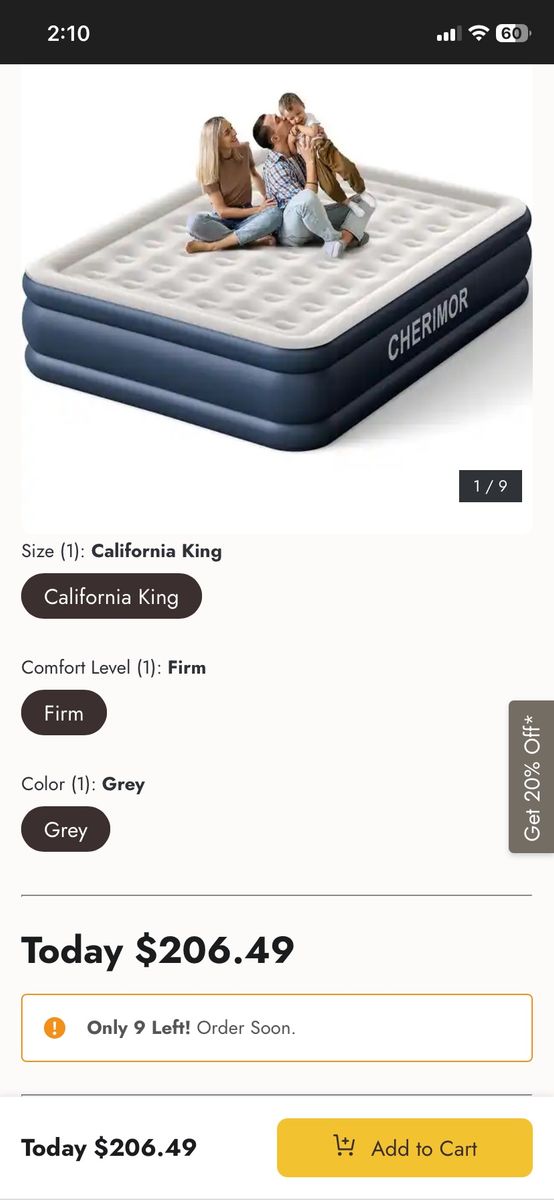 CALIFORNIA KING AIR MATTRESS air bed camping rv