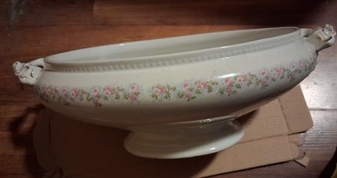Vintage Floral Ceramic Serving Bowl with Handles