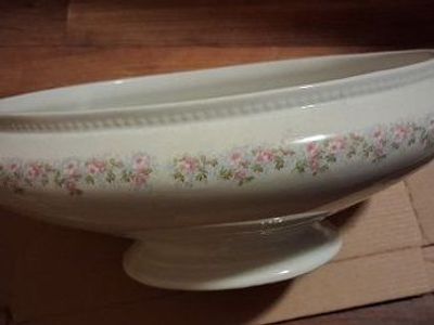 Vintage Floral Ceramic Serving Bowl with Handles