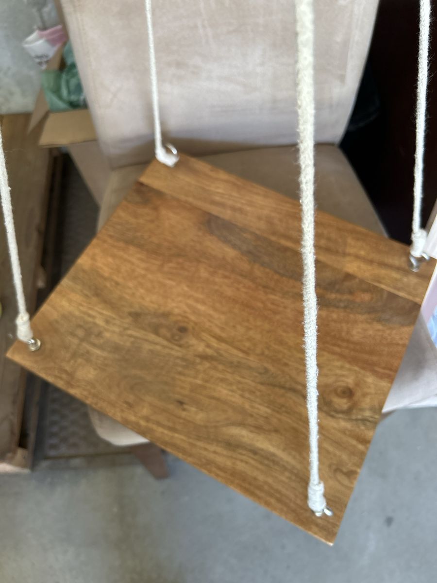 Urban Outfitters Wooden Hanging Nightstand Wall Shelf with Rope