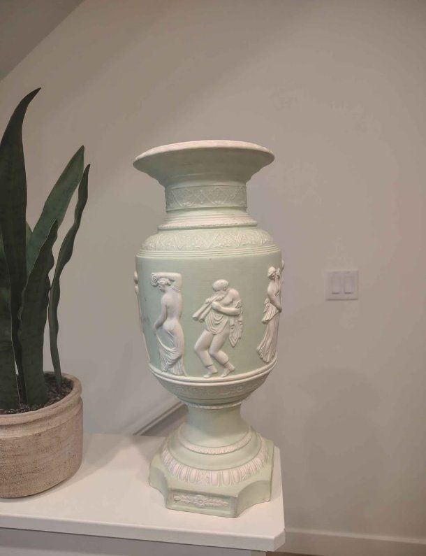 Vintage Wedgwood Style Sage Green Jasperware Classical Figures Vase