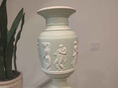 Vintage Wedgwood Style Sage Green Jasperware Classical Figures Vase