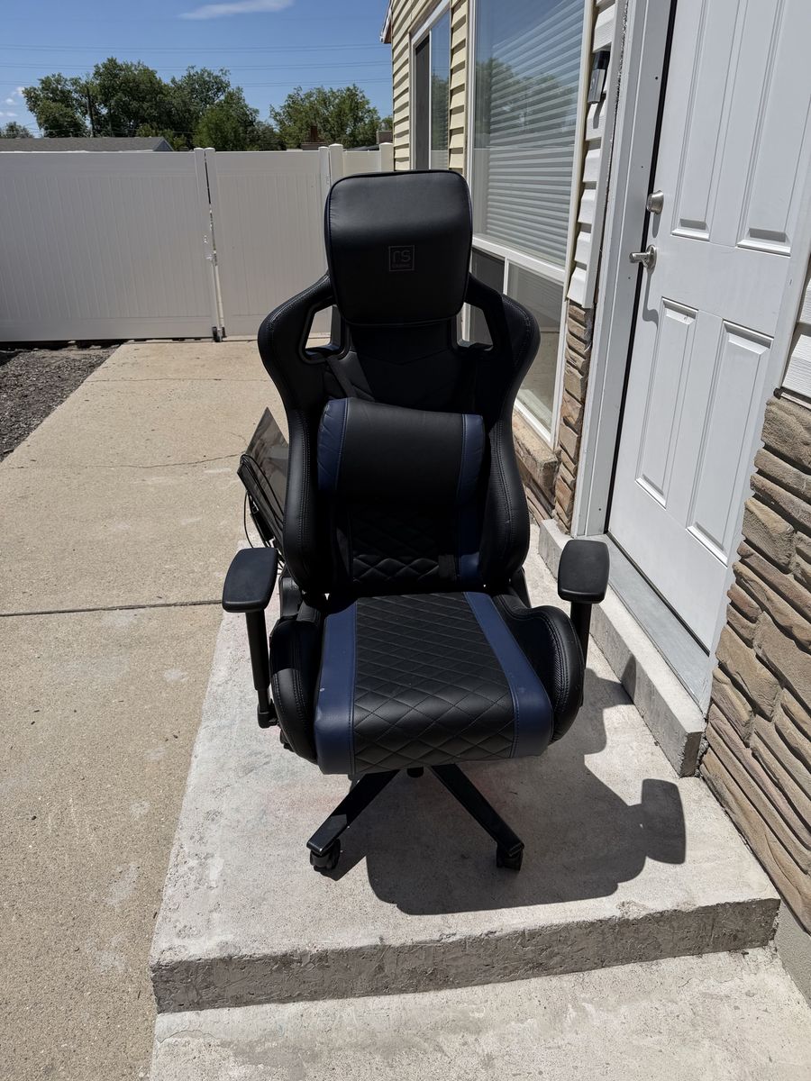 RS Gaming Chair - Black & Blue Ergonomic Racing Style Office Chair with Lumbar Support