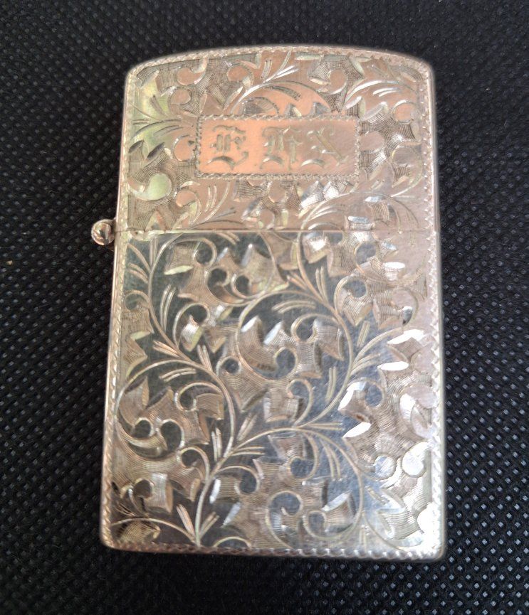 Vintage Engraved Floral Stirling Silver   Flip Top Lighter