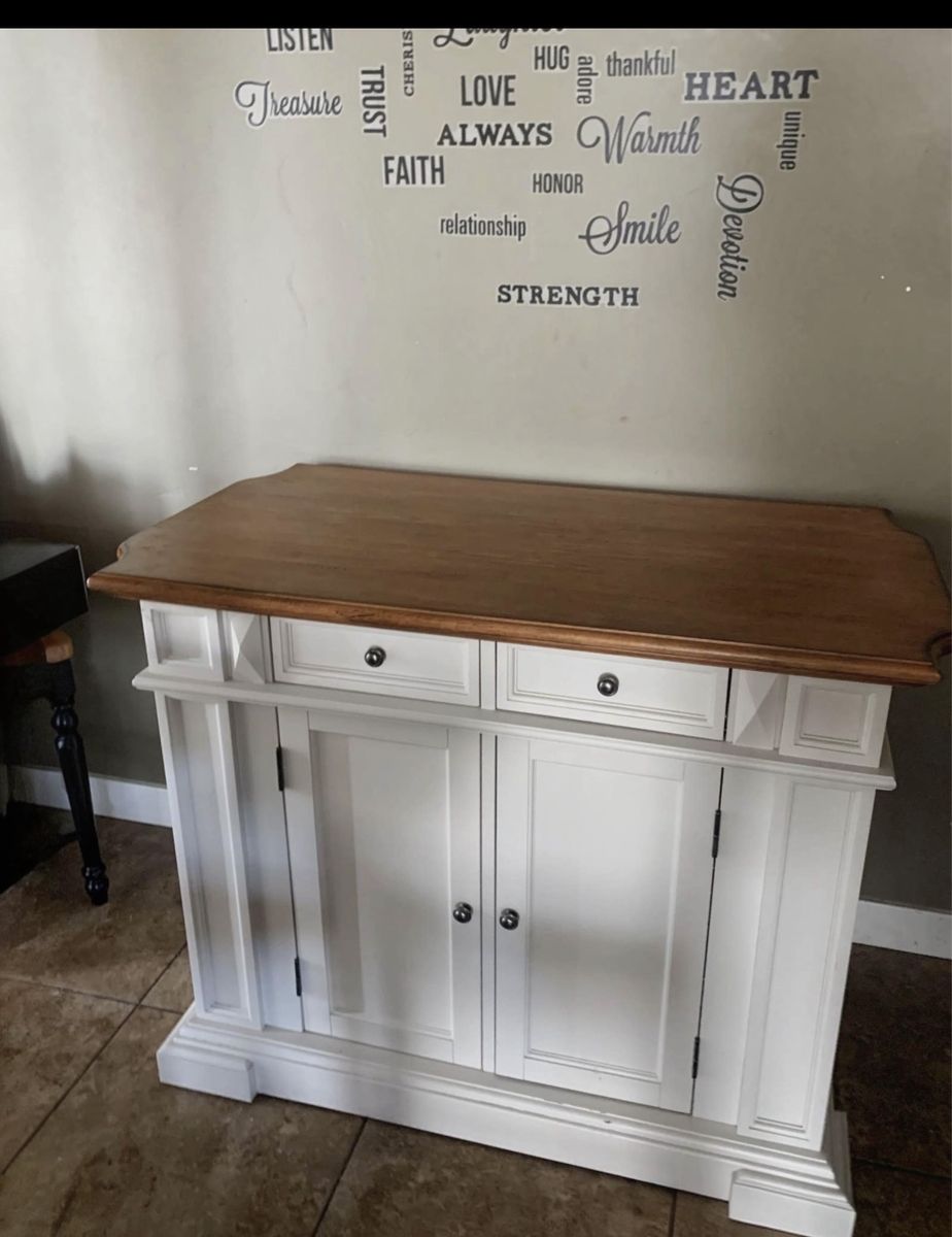 Two-Tone Wooden Kitchen Island Cabinet with Drop-Leaf Extension and Storage