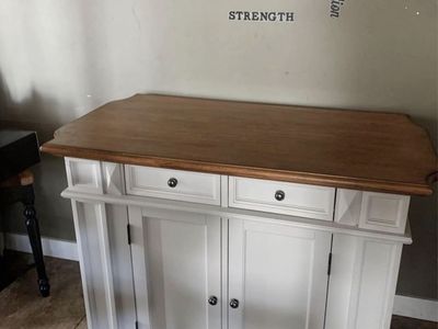 Two-Tone Wooden Kitchen Island Cabinet with Drop-Leaf Extension and Storage