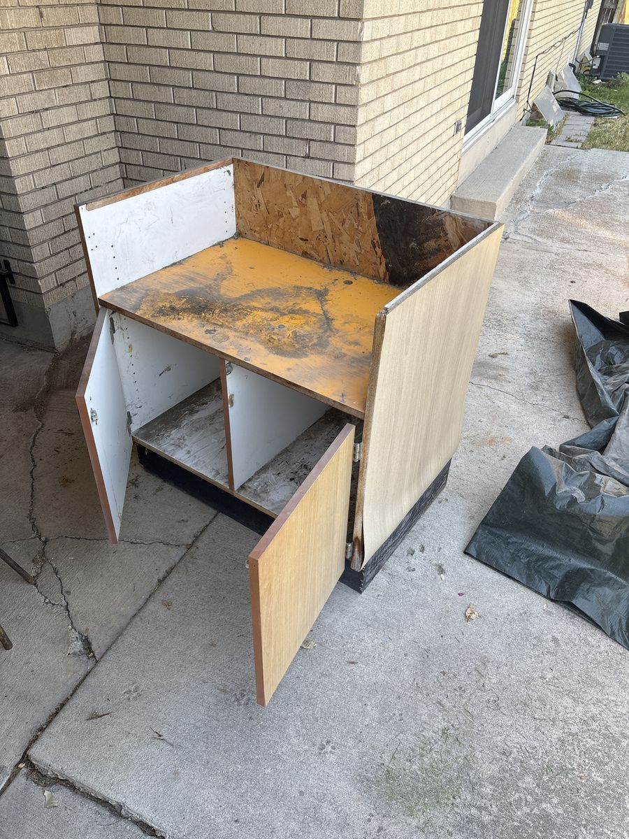 Used Wooden Storage Cabinet with 2 Doors - Needs TLC