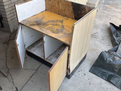 Used Wooden Storage Cabinet with 2 Doors - Needs TLC