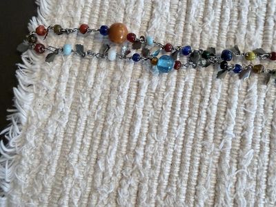 Handmade Multi-Gemstone Beaded Necklace & Sterling Silver Feather Earrings Set