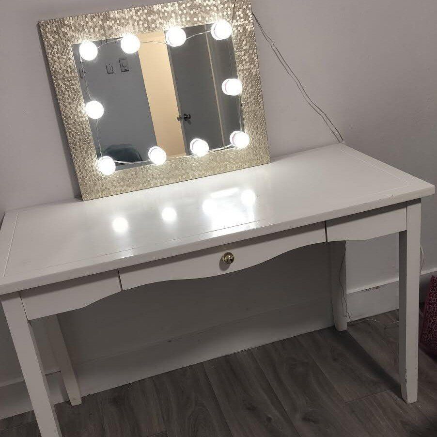 Vanity Desk with a Mirror and Lights