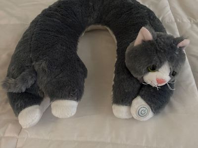 Cute Grey & White Cat Shaped Neck Pillow - Travel/Relaxation Accessory
